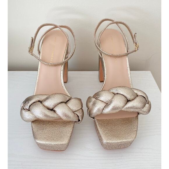 Loeffler Randall Fae Metallic Braided Strap Heels Platform Sandals Prosecco 10 - Picture 9 of 16